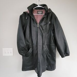 Wilsons Leather Hooded Black Coat Women's Size L Grunge Outerwear Luxury